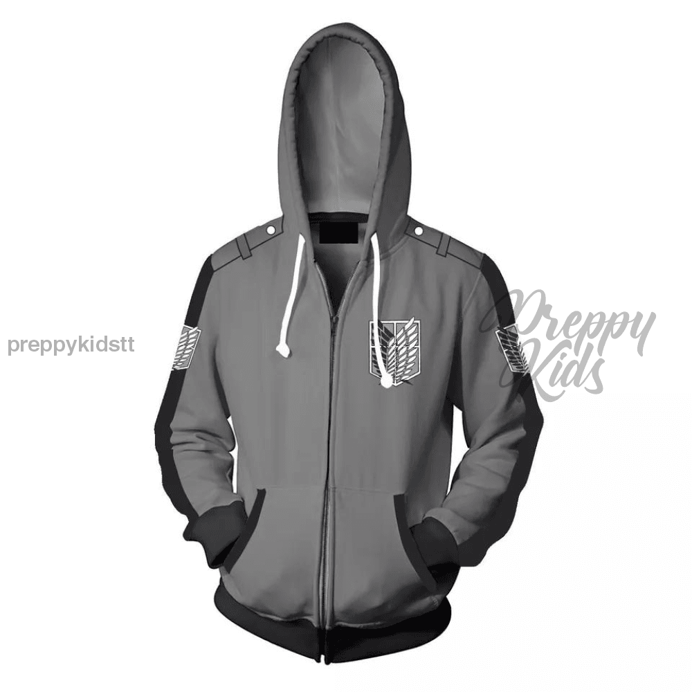 Attack On Titan Hoodie Zipper (Grey) 3D Hoodies