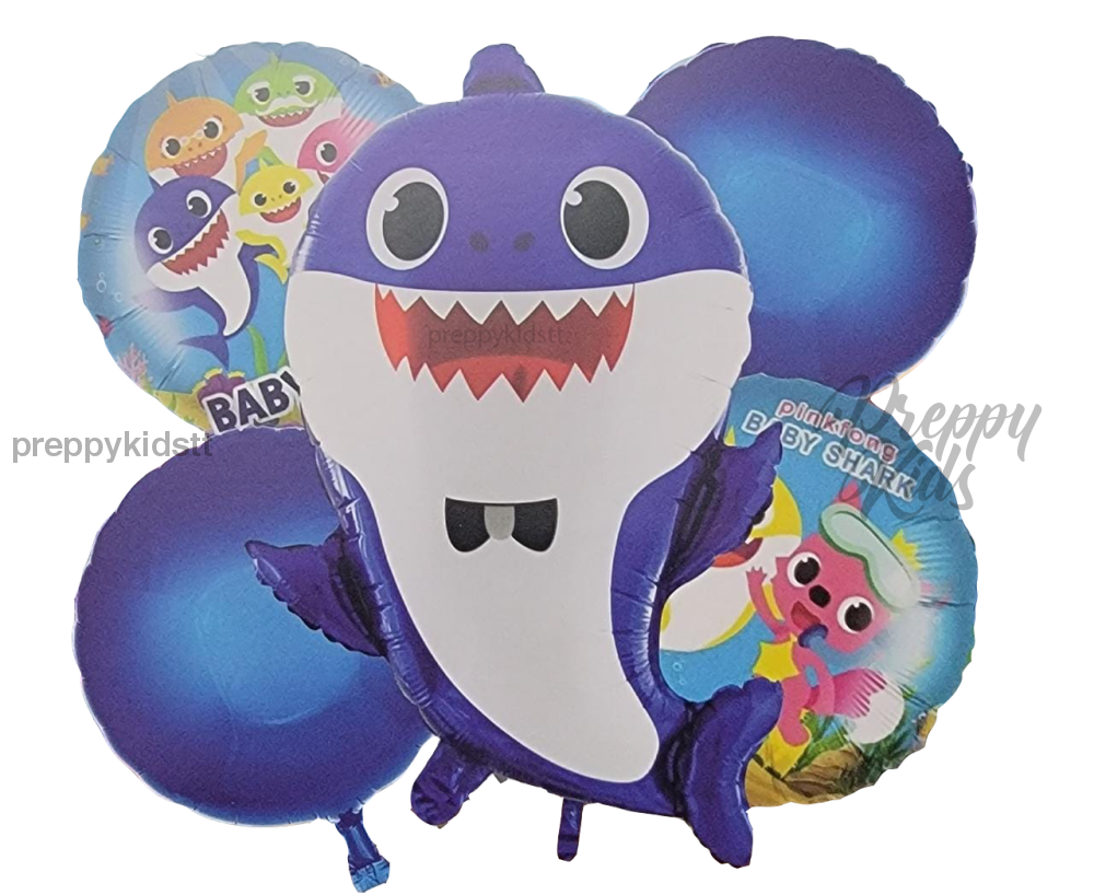 Baby Shark 5Pc Foil Balloon Set (Blue Pink Or Yellow) Party Decorations