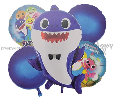 Baby Shark 5Pc Foil Balloon Set (Blue Pink Or Yellow) Party Decorations