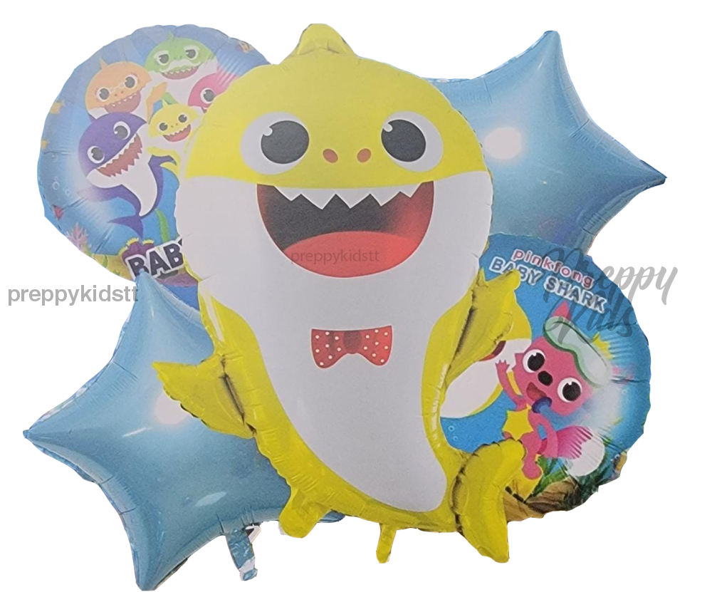 Baby Shark 5Pc Foil Balloon Set (Blue Pink Or Yellow) Party Decorations