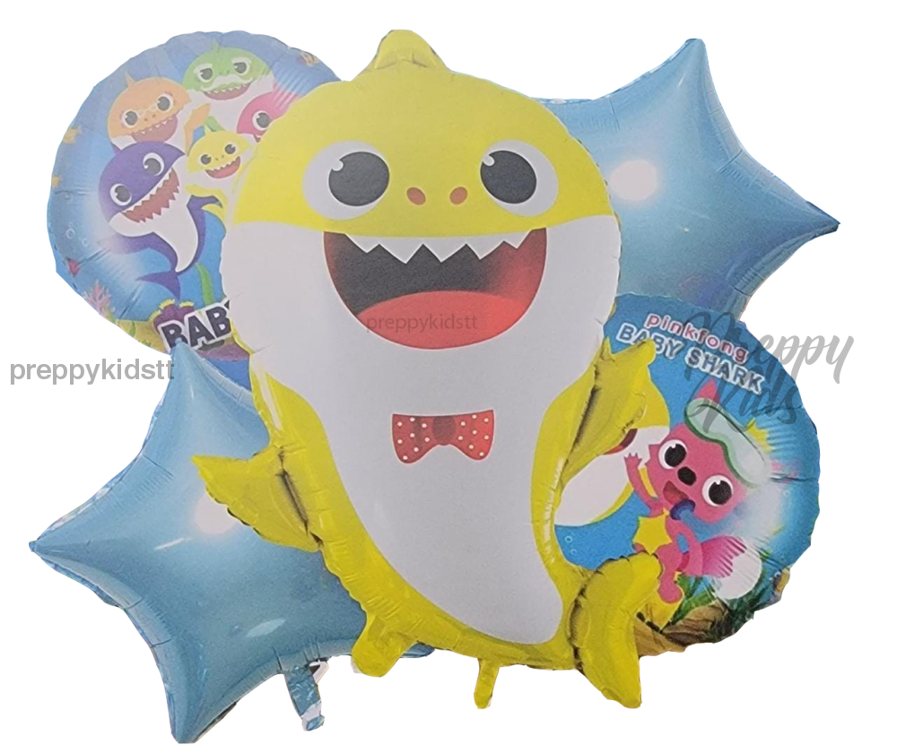 Baby Shark 5Pc Foil Balloon Set (Blue Pink Or Yellow) Yellow Party Decorations