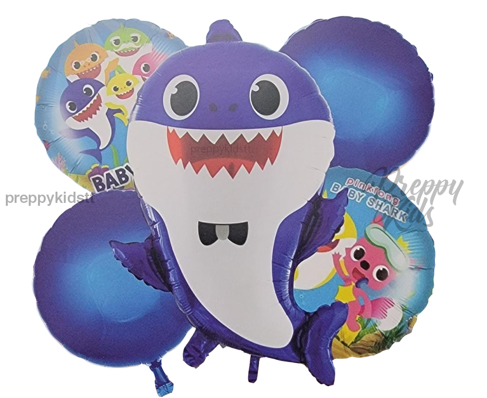 Baby Shark 5Pc Foil Balloon Set (Blue Pink Or Yellow) Blue Party Decorations