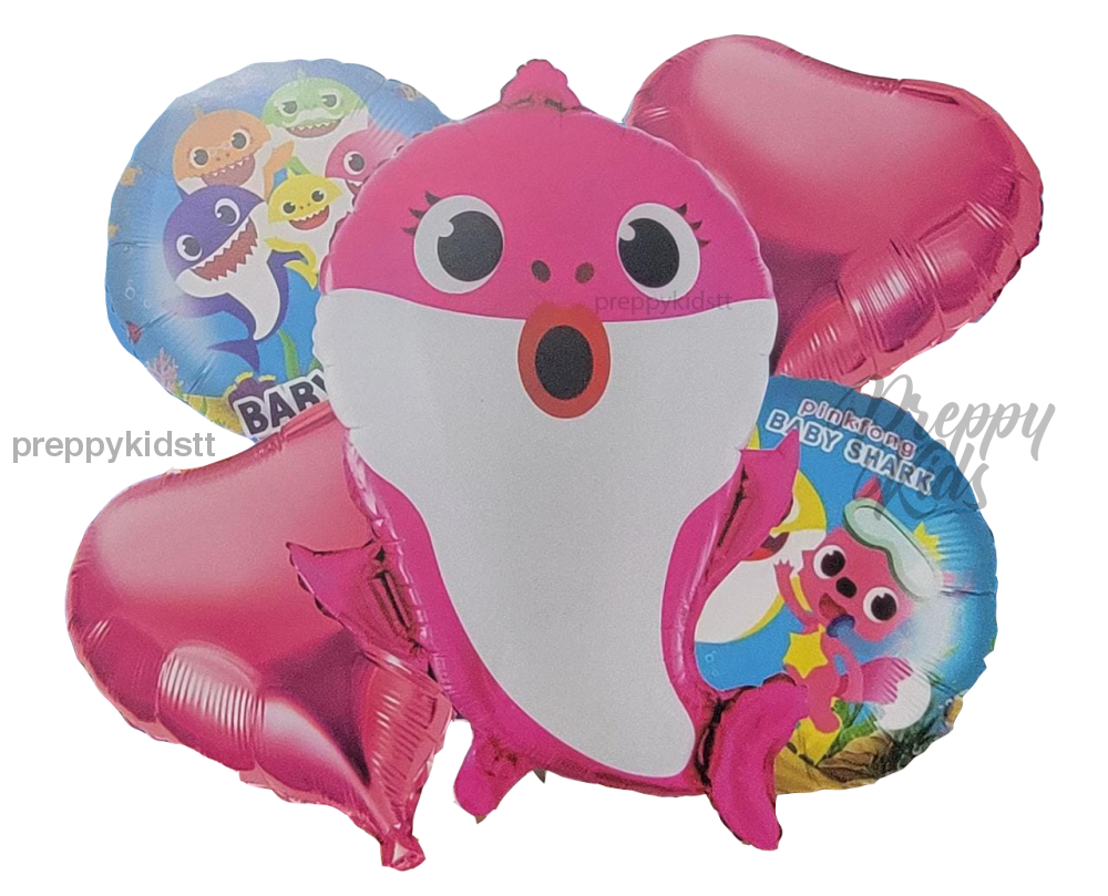 Baby Shark 5Pc Foil Balloon Set (Blue Pink Or Yellow) Pink Party Decorations