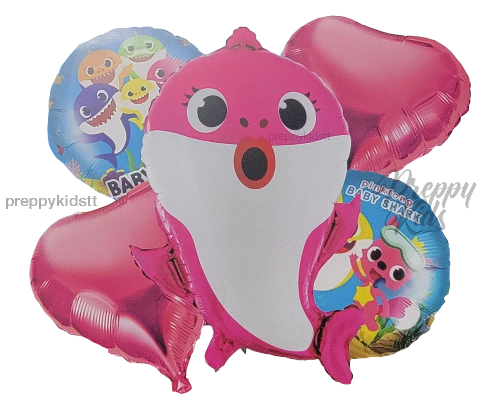 Baby Shark 5Pc Foil Balloon Set (Blue Pink Or Yellow) Party Decorations