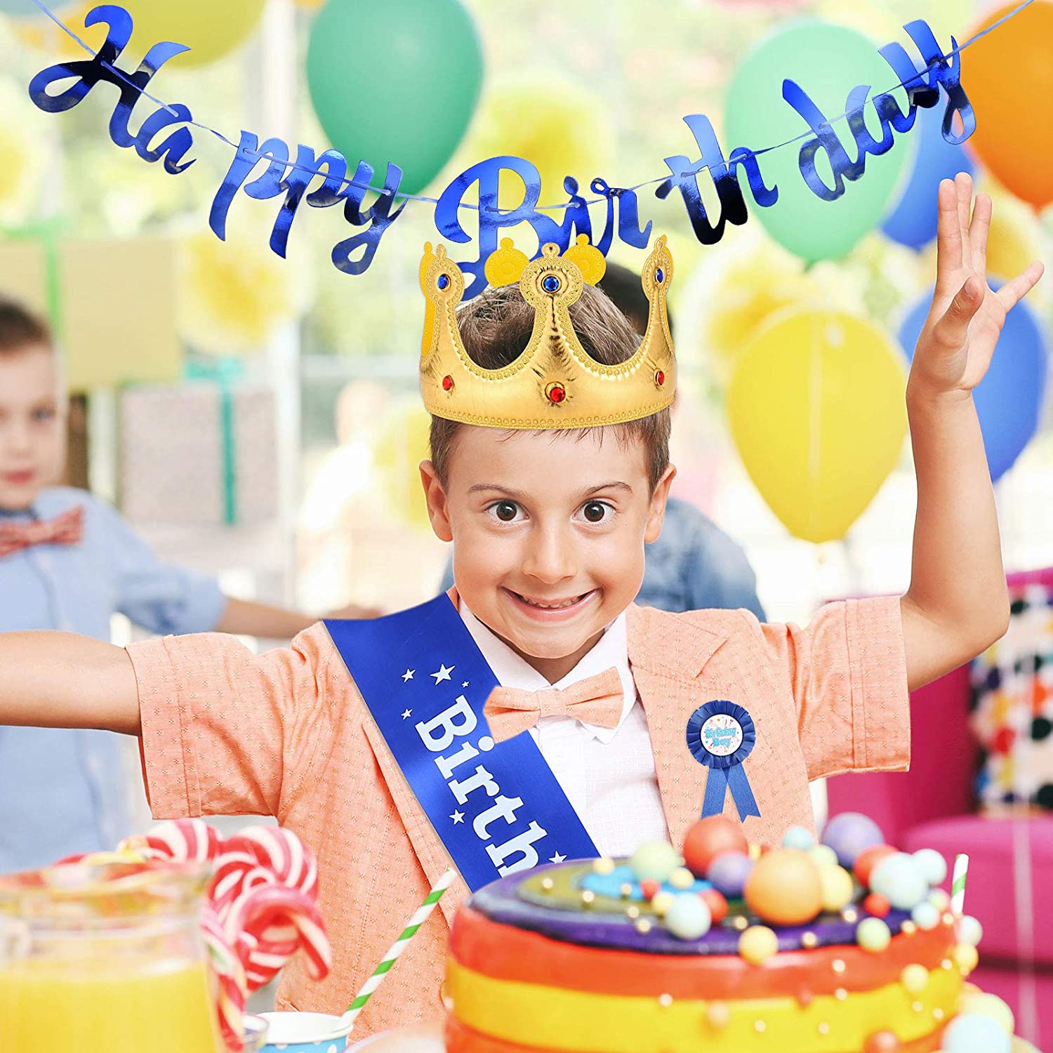 Birthday Boy Kit : Sash, Crown , Badge and Happy Birthday Banner
