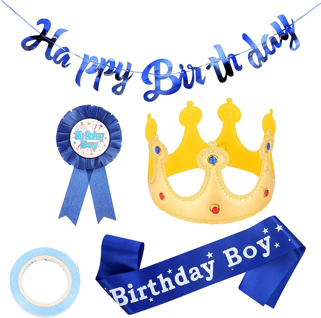 Birthday Boy Kit : Sash, Crown , Badge and Happy Birthday Banner