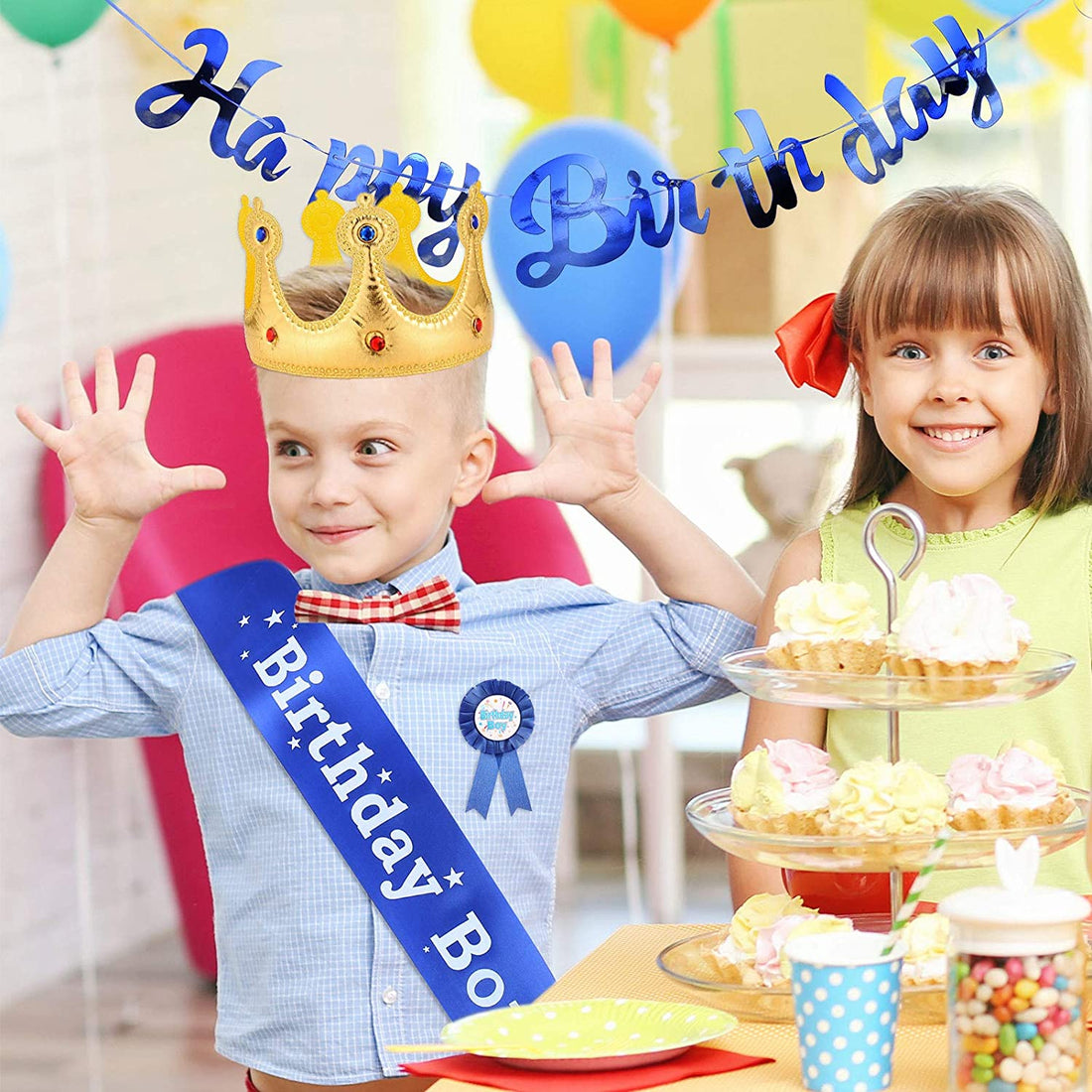 Birthday Boy Kit : Sash, Crown , Badge and Happy Birthday Banner