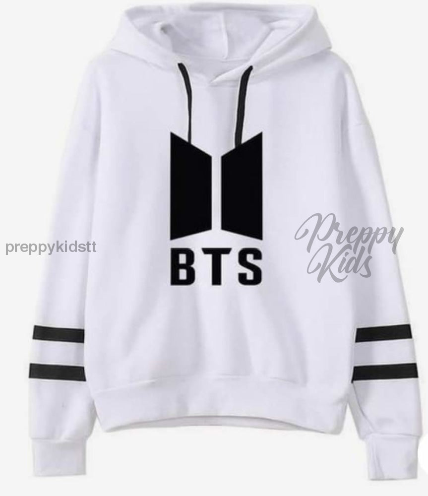 Bts Band Cotton Hoodie (White With Black Stripes) Hoodies