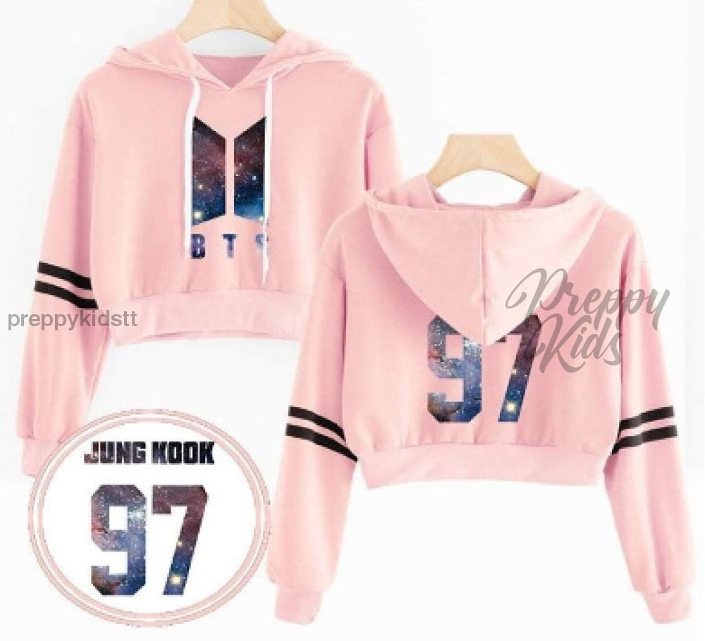 Bts Band Crop Top Hoodie Pink (Jung Kook 97) Cotton Hoodies