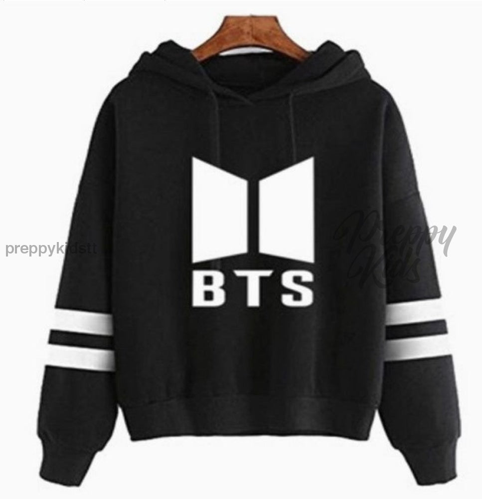 Bts Band Hoodie Thick Fleece (Black With White Stripes) Cotton Hoodies