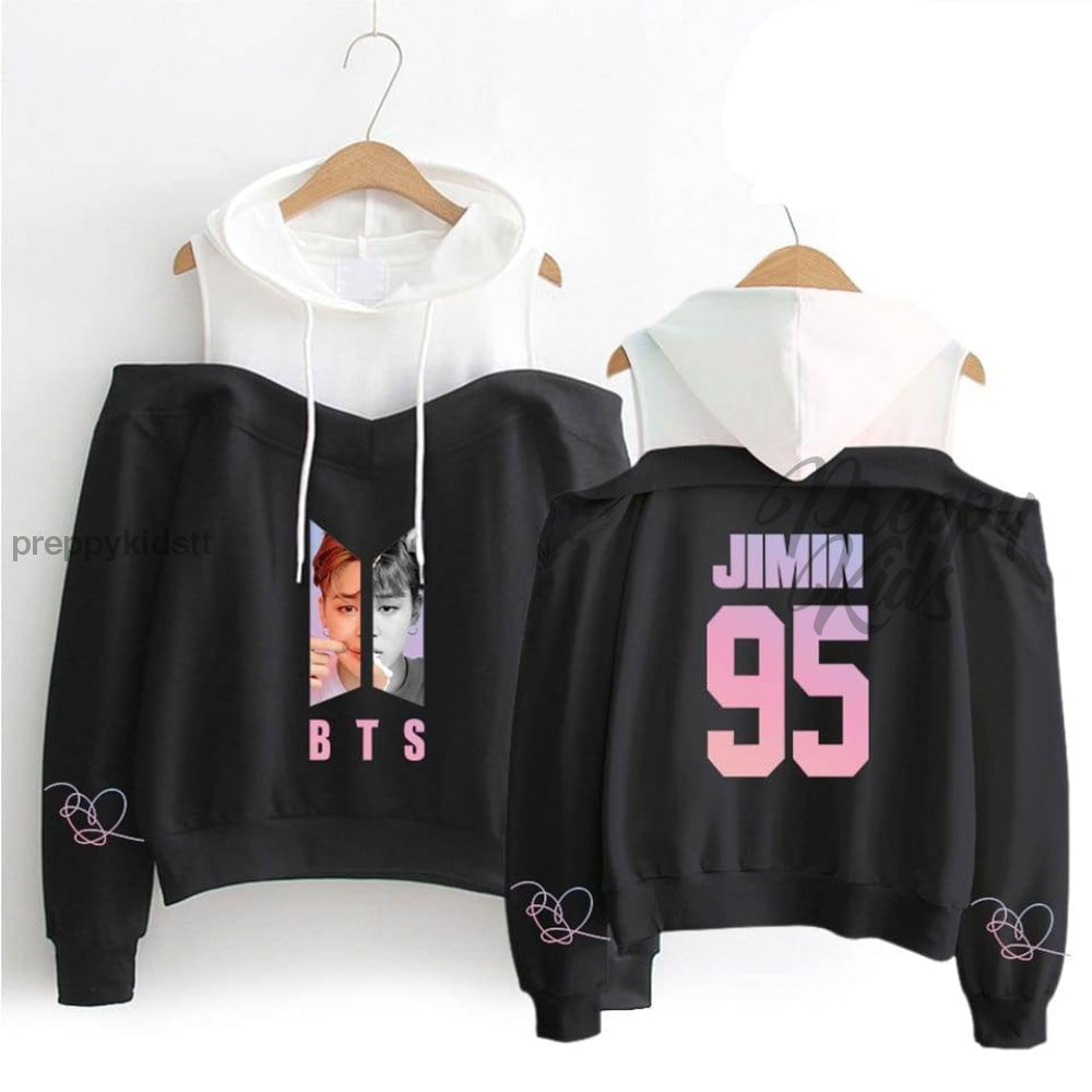 Bts Hoodie Black Off Shoulder Long Sleeve 3D Hoodies