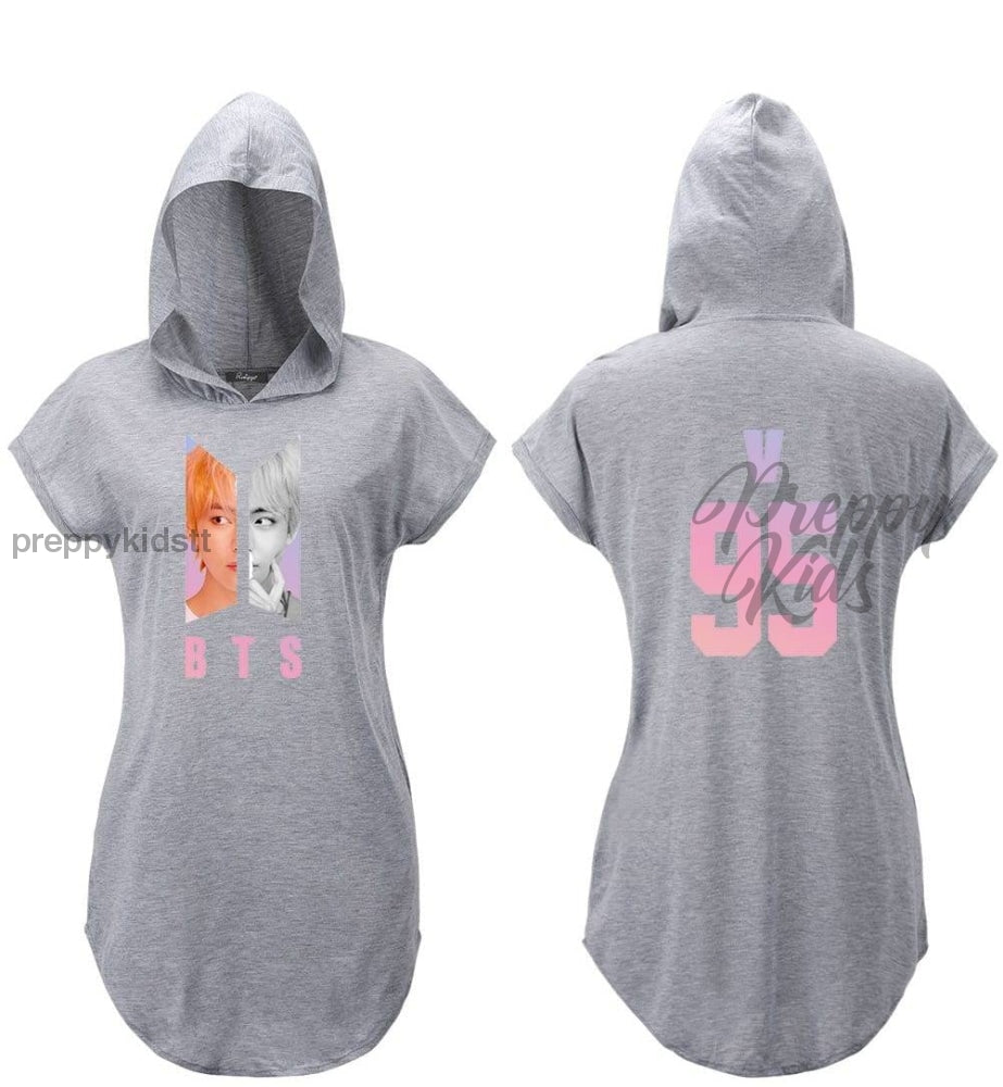 Bts V Hooded Dress (Short Sleeve) Grey 3D Hoodies