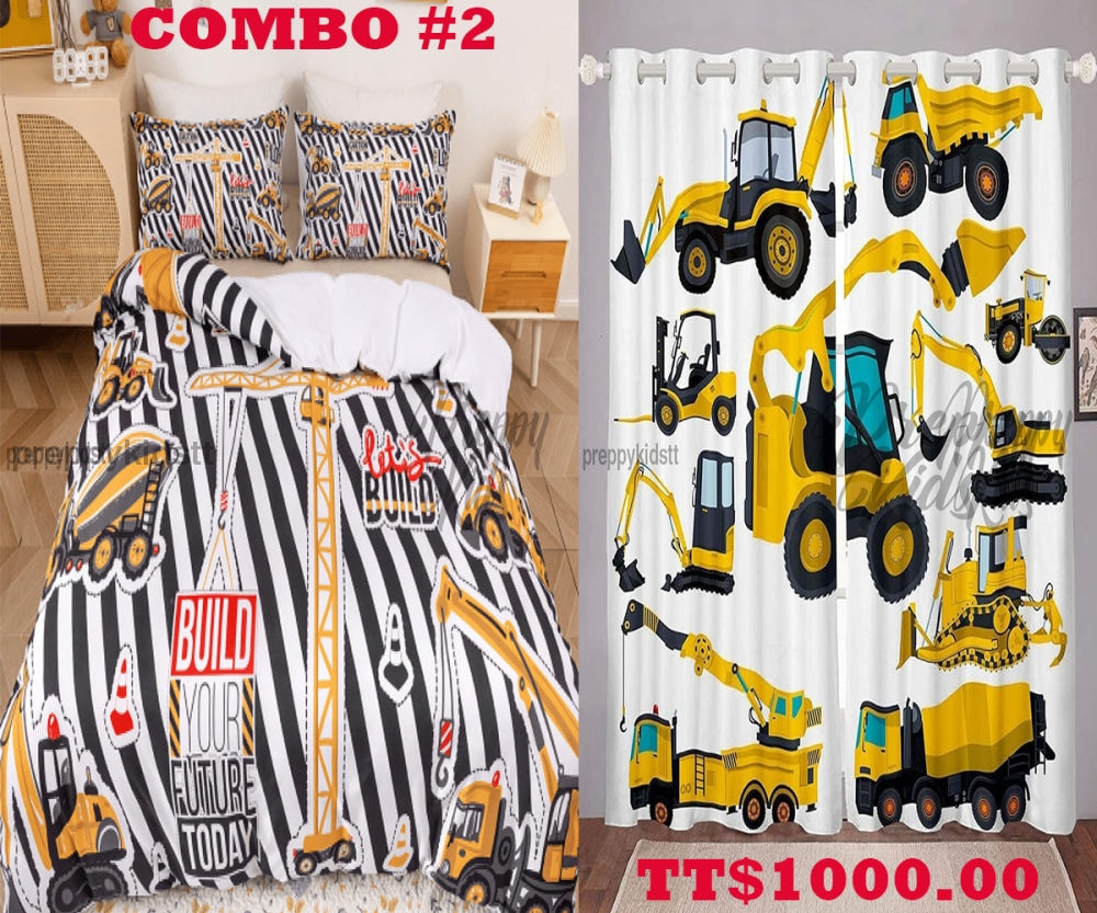 Combo #2 - Construction 3Pc 3D With Blackout Curtains (Bed Comforter Set) (No. 21) Bed Sets