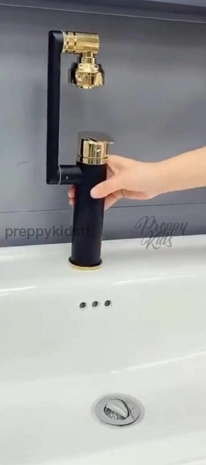 (Pre-Order) Diamond-V Black &amp; Gold Adjustable Rotable Bathroom Basin Faucet