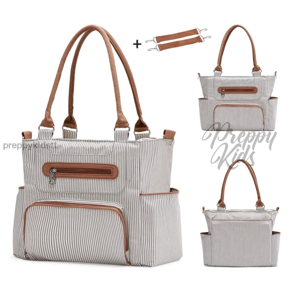 Diaper Bag 7 Pieces Set Nappy Tote Large Capacity For Baby Mom Dad Travel Bag With Stroller Straps