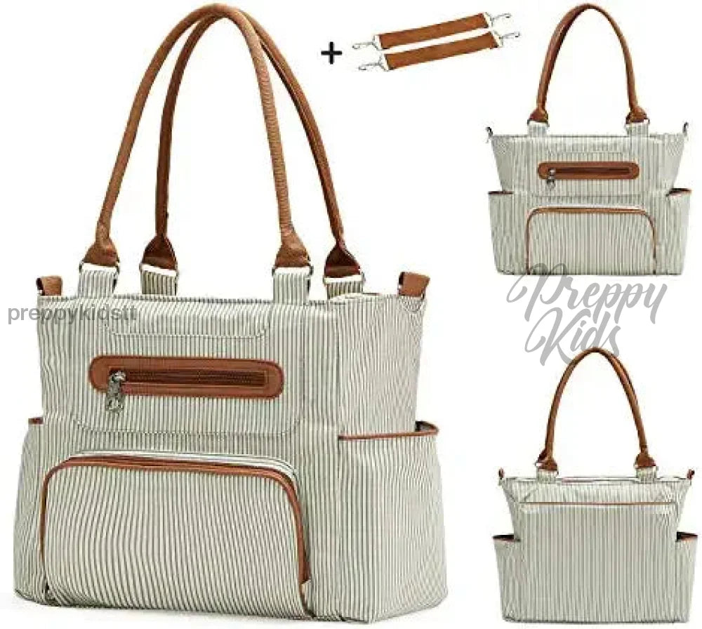 Diaper Bag 7 Pieces Set Nappy Tote Large Capacity For Baby Mom Dad Travel Bag With Stroller Straps