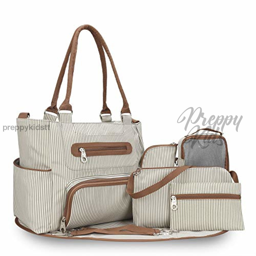 Diaper Bag 7 Pieces Set Nappy Tote Large Capacity For Baby Mom Dad Travel Bag With Stroller Straps