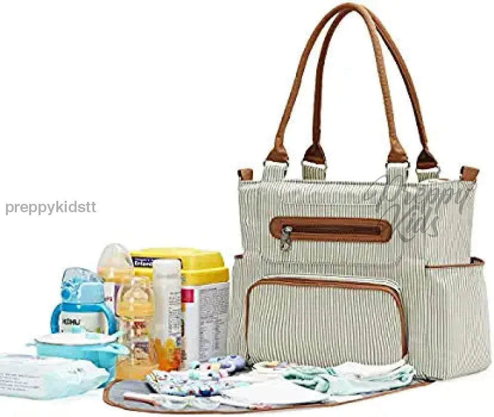 Diaper Bag 7 Pieces Set Nappy Tote Large Capacity For Baby Mom Dad Travel Bag With Stroller Straps