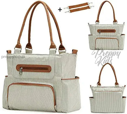 Diaper Bag 7 Pieces Set Nappy Tote Large Capacity For Baby Mom Dad Travel Bag With Stroller Straps