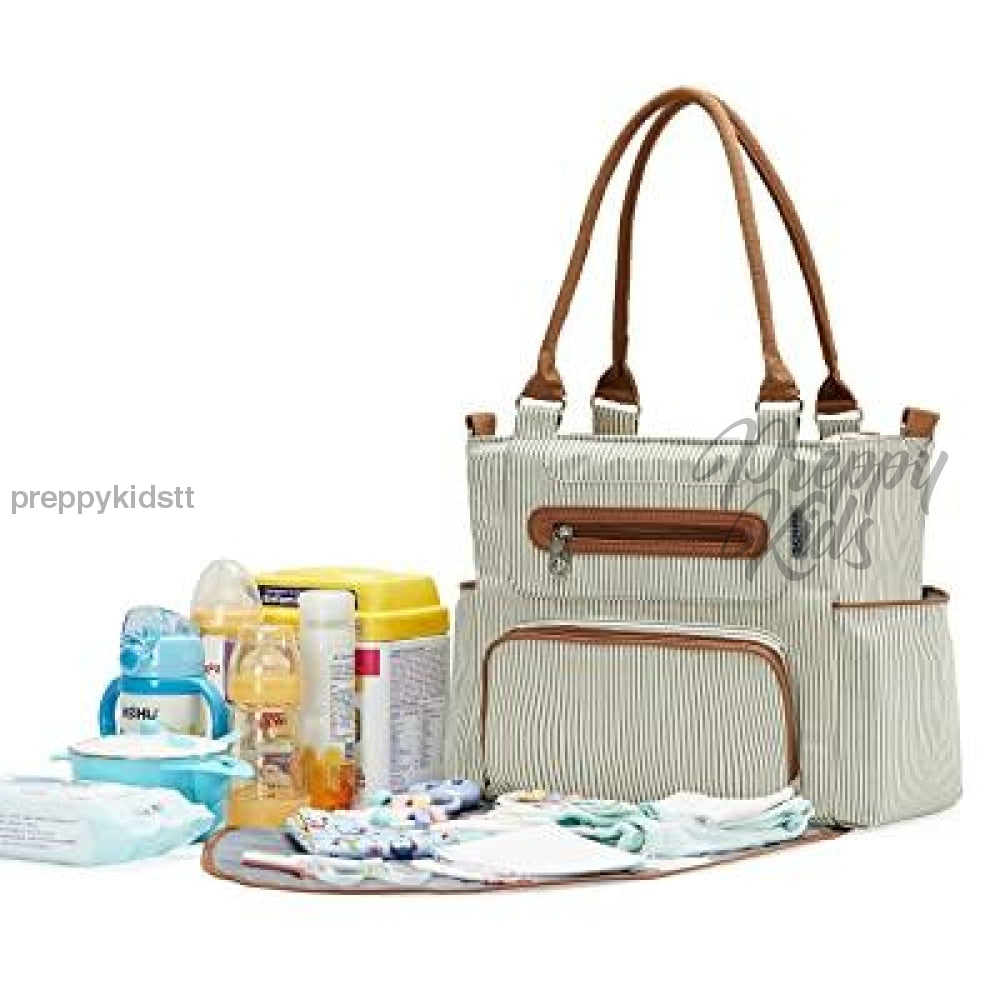 Diaper Bag 7 Pieces Set Nappy Tote Large Capacity For Baby Mom Dad Travel Bag With Stroller Straps