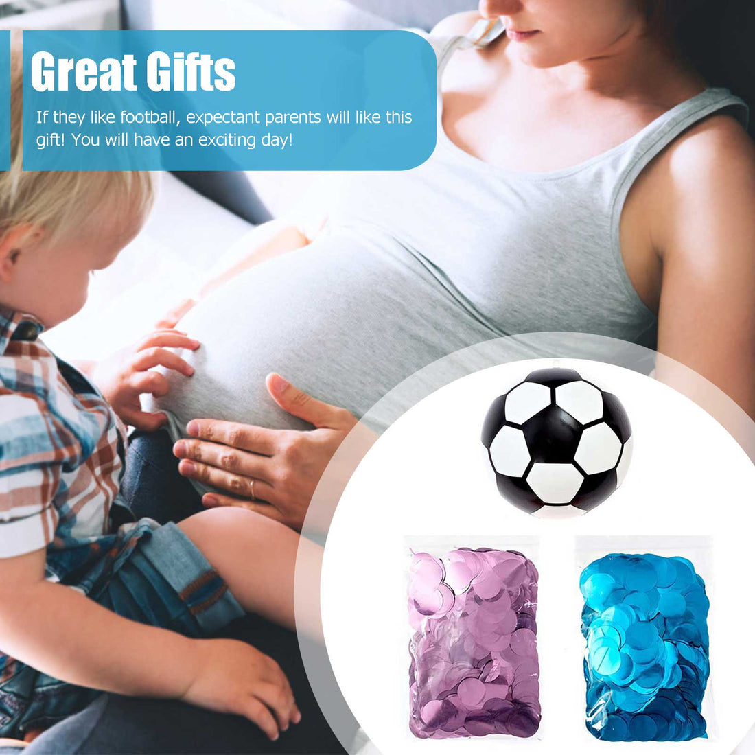 Gender Reveal Confetti Soccer Ball , Pink and Blue , for Baby Boy Girl Gender Reveal Party