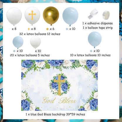 GOD BLESS Boy Backdrop Balloon Package (Christening /Baptism) blue