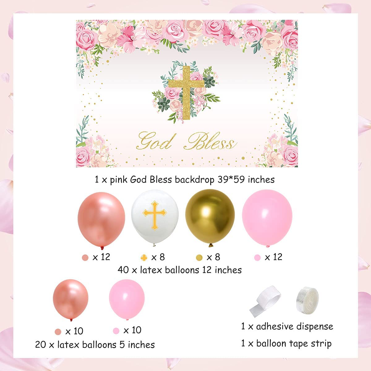 GOD BLESS Girl Backdrop Balloon Package (Christening /Baptism) pink