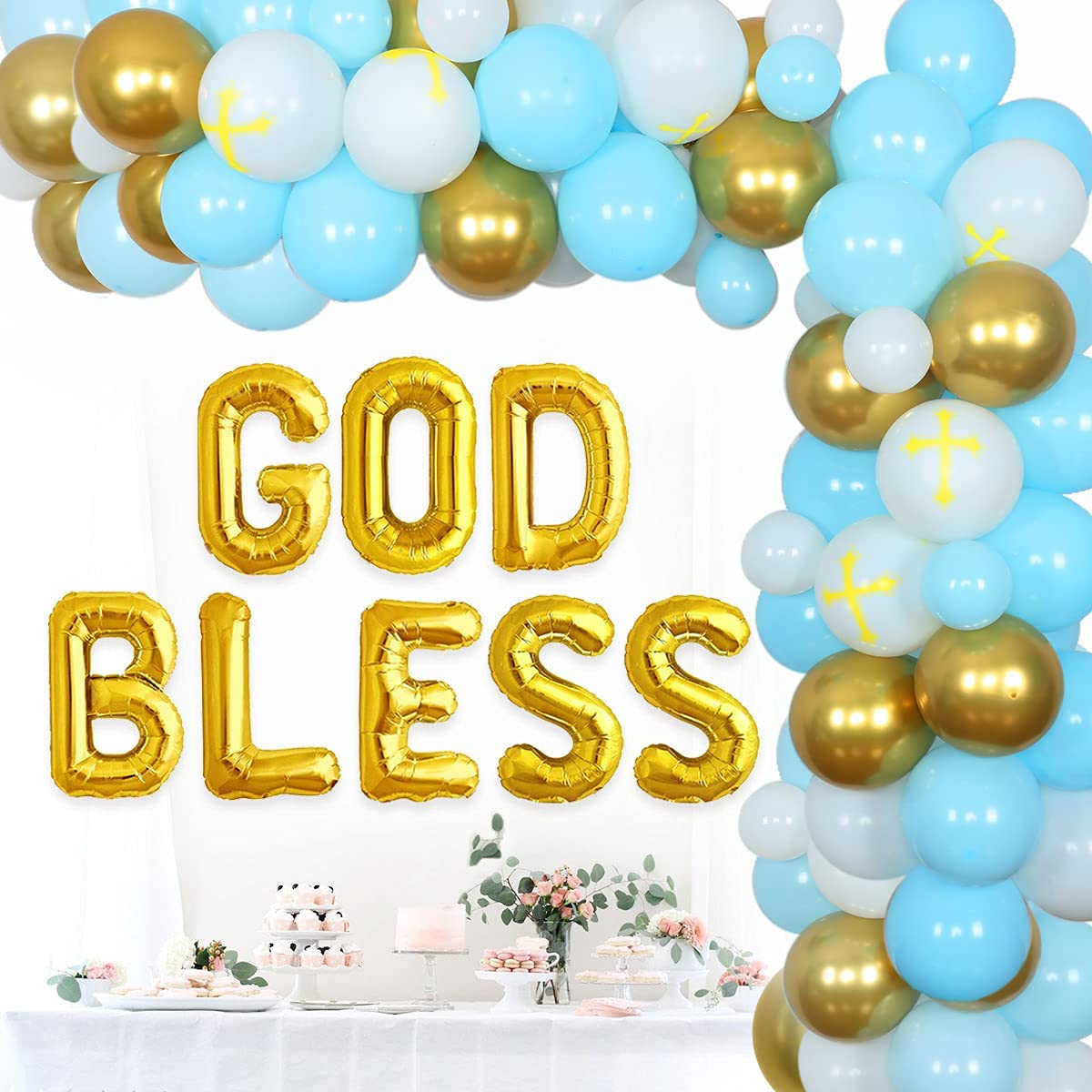 GOD BLESS Boy Blue Balloon Package (Christening /Baptism)