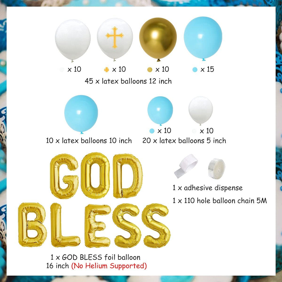 GOD BLESS Boy Blue Balloon Package (Christening /Baptism)