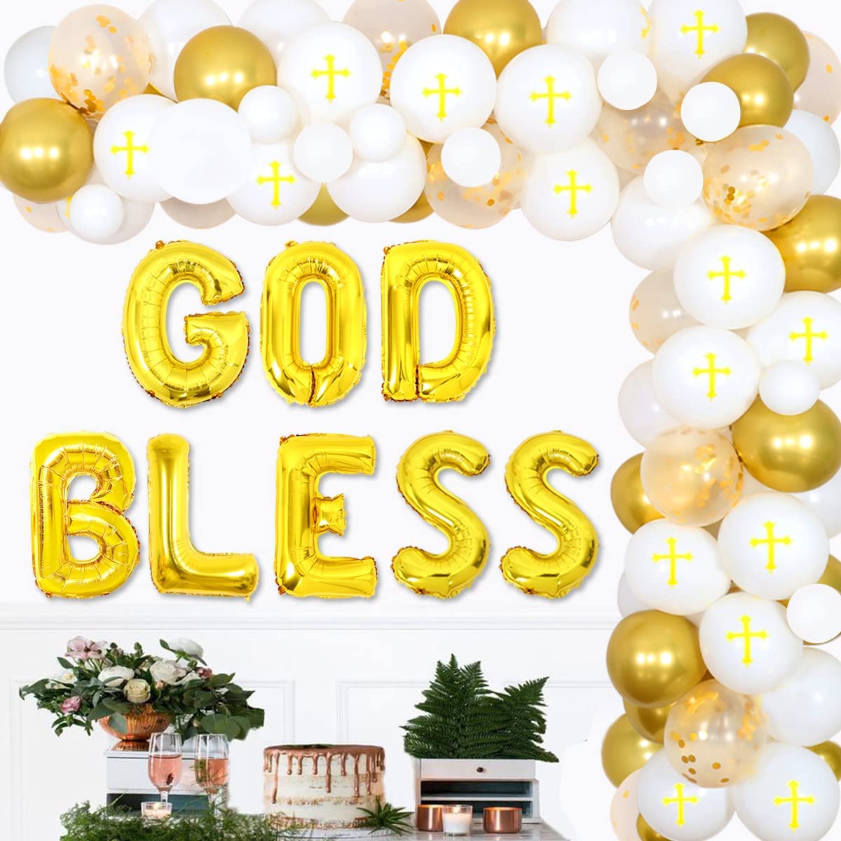 GOD BLESS Unisex Gold Balloon Package (Christening /Baptism)