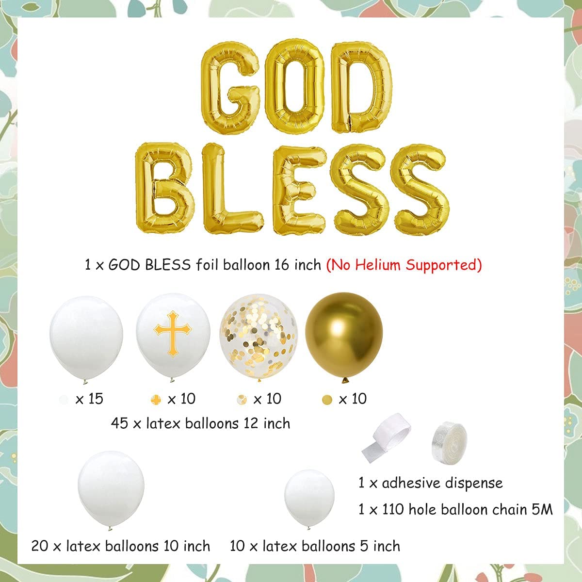 GOD BLESS Unisex Gold Balloon Package (Christening /Baptism)