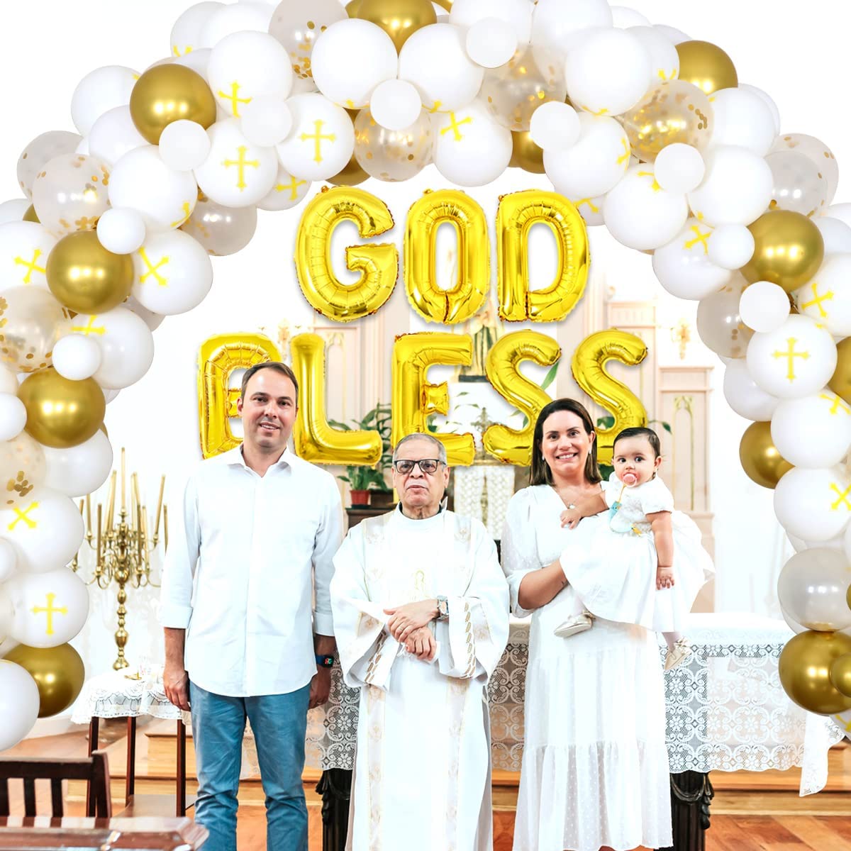 GOD BLESS Unisex Gold Balloon Package (Christening /Baptism)