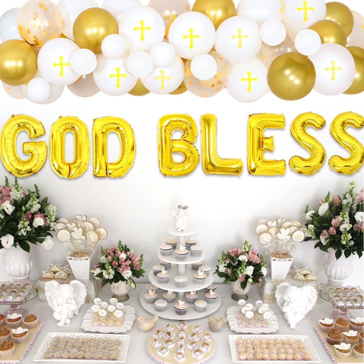 GOD BLESS Unisex Gold Balloon Package (Christening /Baptism)