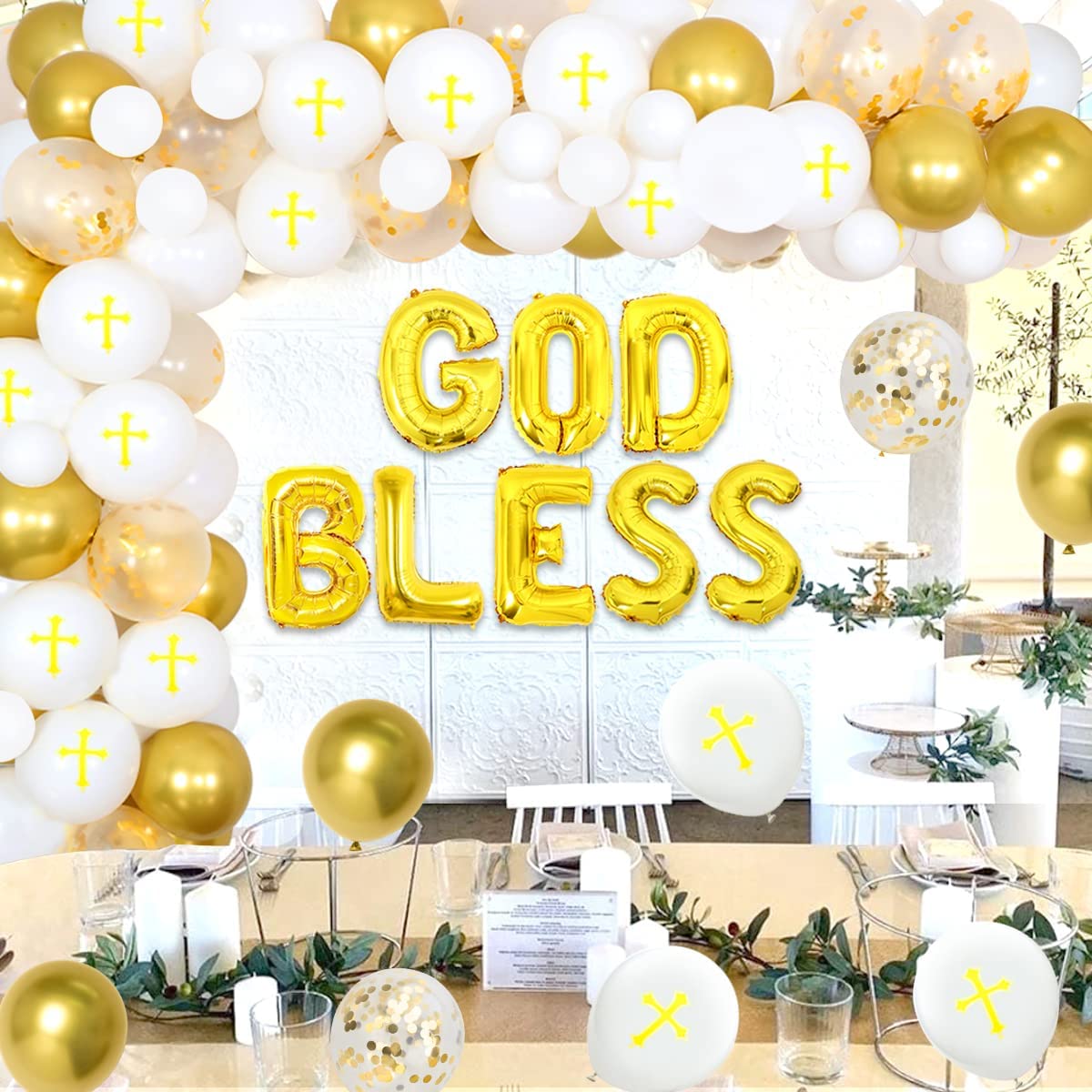 GOD BLESS Unisex Gold Balloon Package (Christening /Baptism)