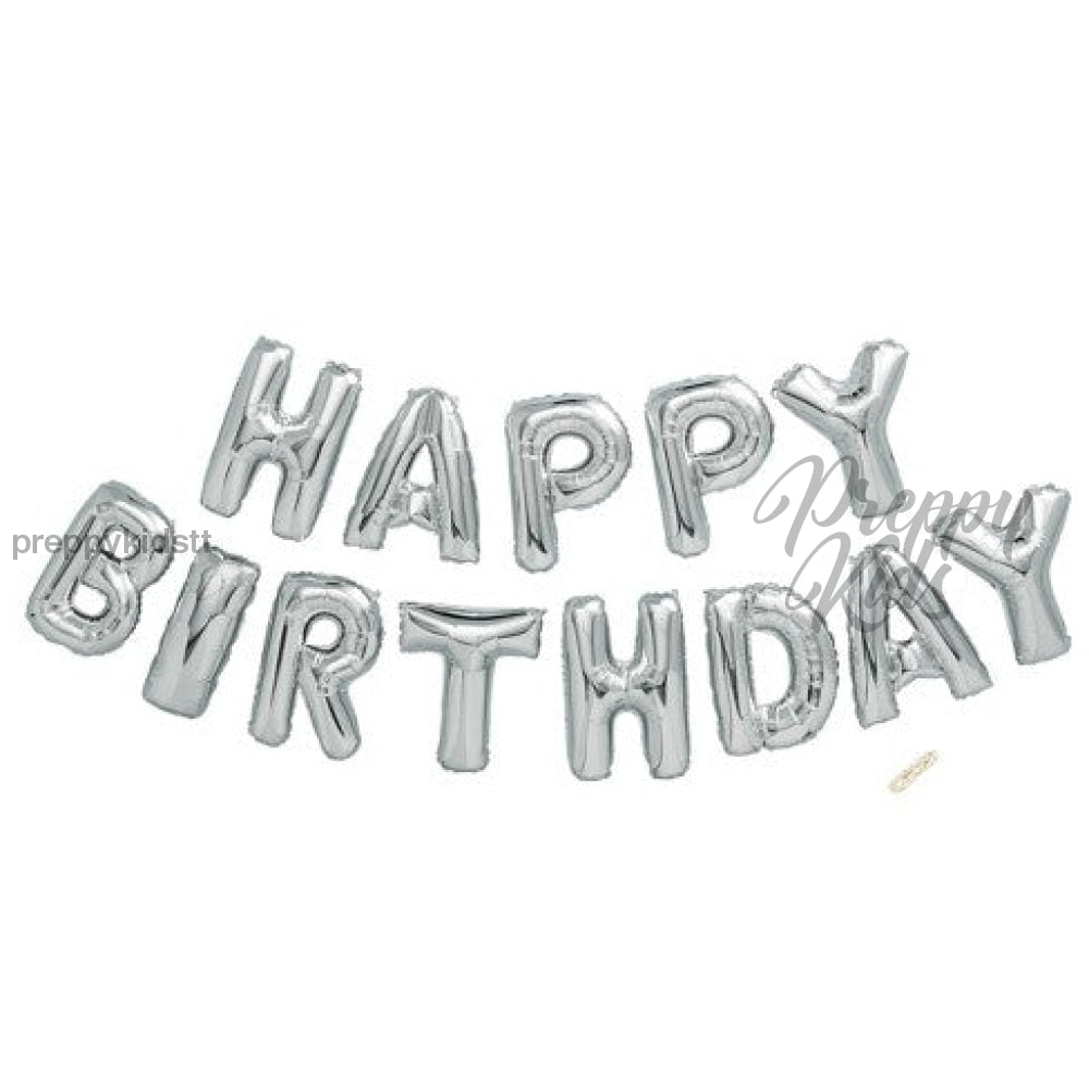 Happy Birthday Balloons Banner Decorations (Silver) 16 Inch Party