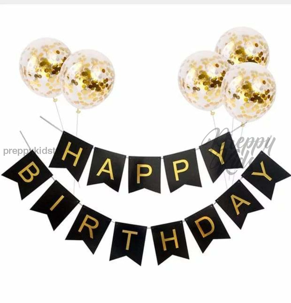 Happy Birthday Banner (Black &amp; Gold) Party Decorations