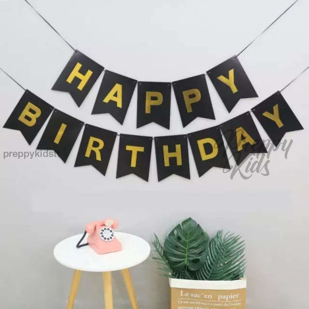 Happy Birthday Banner (Black &amp; Gold) Party Decorations