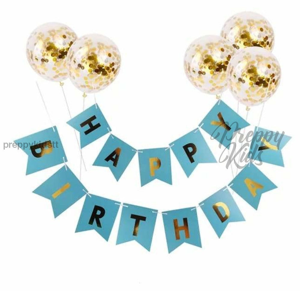 Happy Birthday Banner (Blue & Gold) Party Decorations