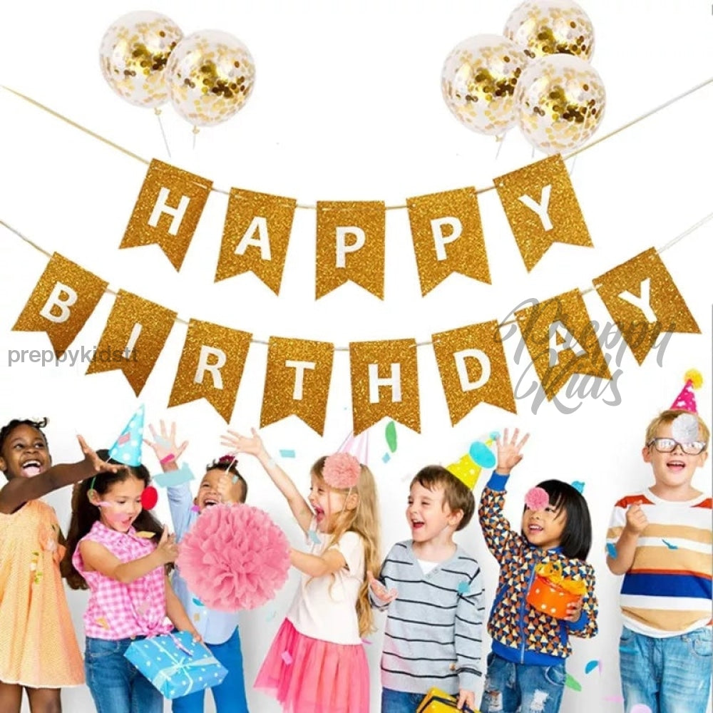 Happy Birthday Banner Glitters (Gold) Party Decorations