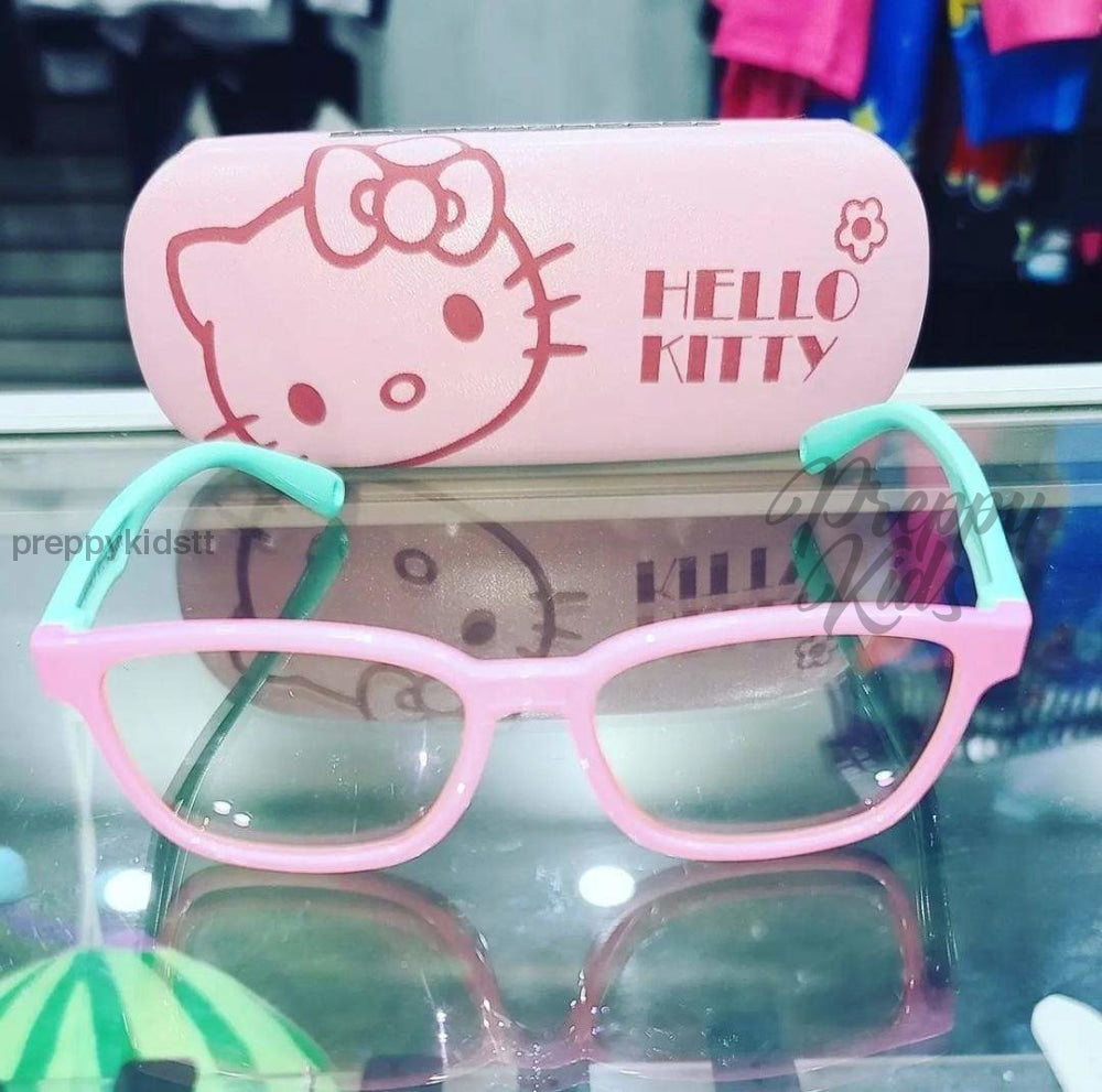 Kids Blue Light Glasses (Pink & Teal) (Non-Prescription) 4 To 9 / Hello Kitty Hard Case W/cloth