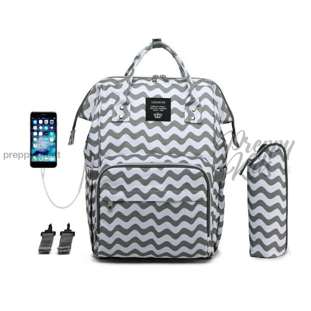 Lequeen Chevron 4In1 Usb Mummy Baby Bucket Bag Bags