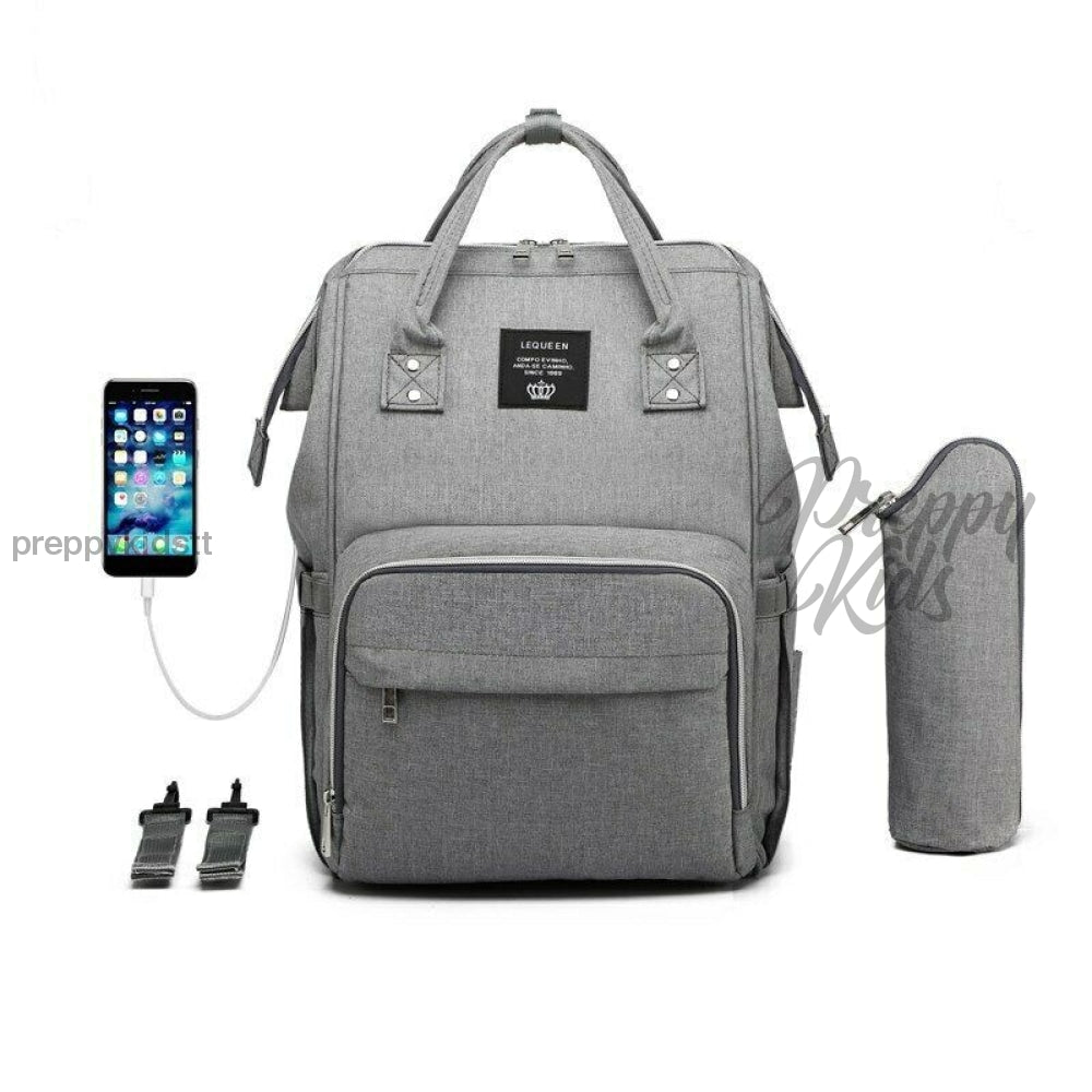 Lequeen Grey 4In1 Usb Mummy Baby Bucket Bag Bags