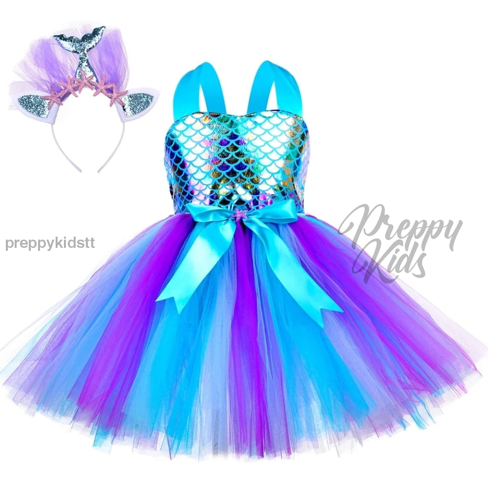 Mermaid Blue Fusion Dress W/ Mermaid Headpiece Birthday Outfits