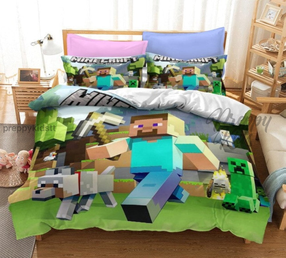 Minecraft Bed 3Pc Comforter Set Combat Mode Steve And Friends Bed Sets