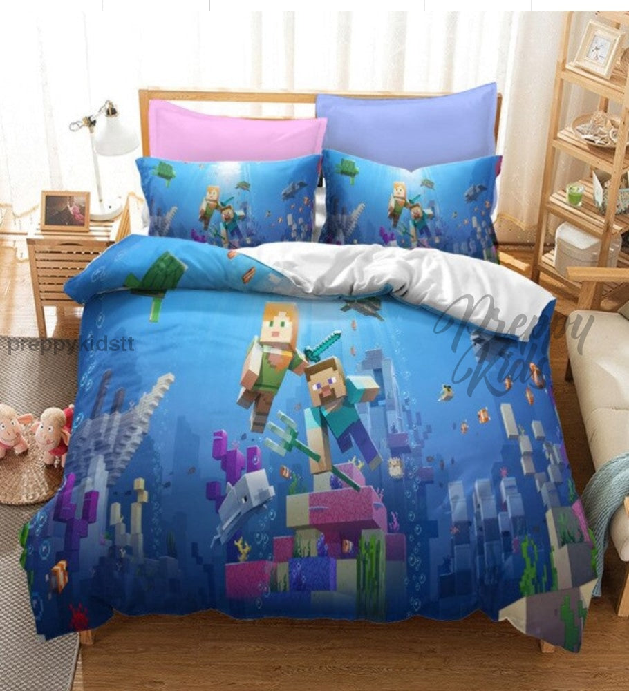Minecraft Bed 3Pc Comforter Set Water World Bed Sets