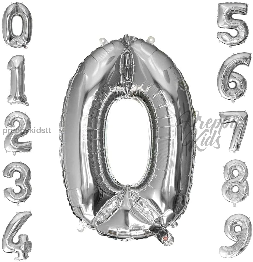 Number Silver Foil Helium Balloons (32). 1 To 9 Party Decorations