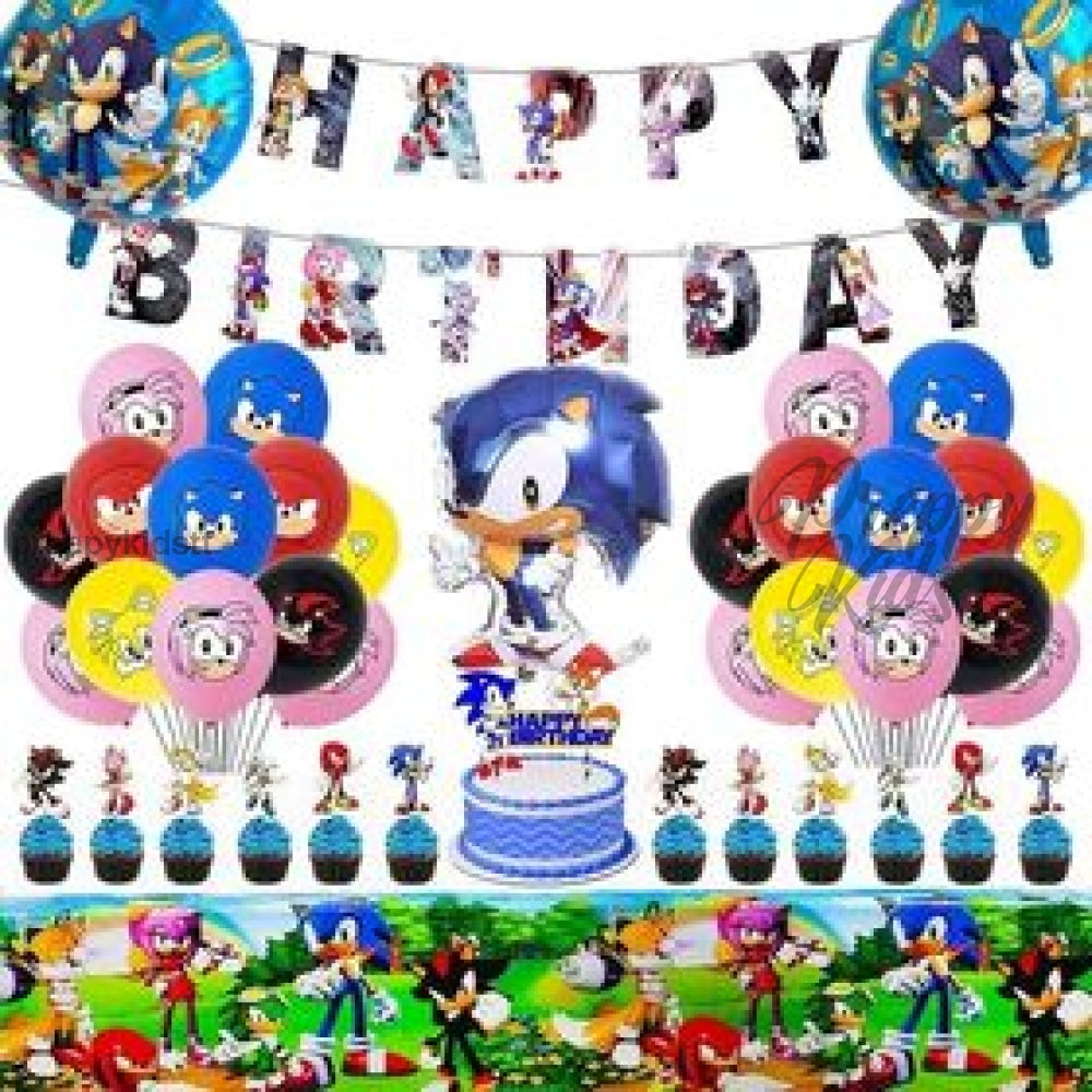 Sonic Fun Pak Party Package With Tablecloth (60 Pcs) Decorations