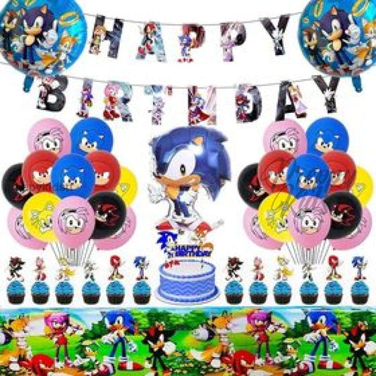 Sonic Fun Pak Party Package With Tablecloth (60 Pcs) Decorations