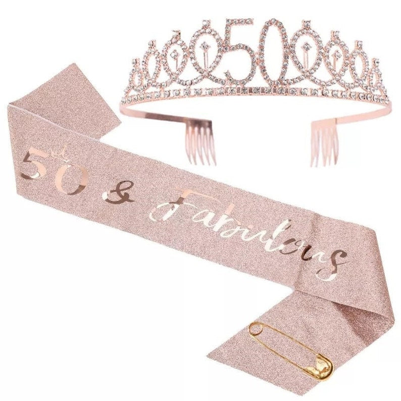 Tiara and Sash - 50th Birthday (Rose Gold)