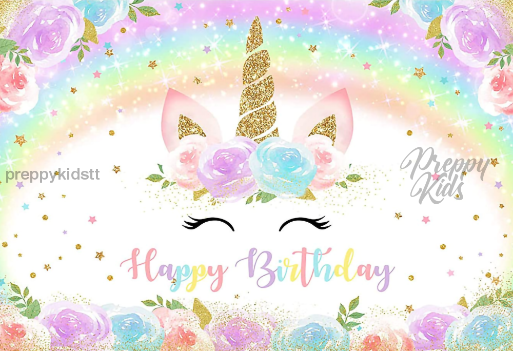 Unicorn Happy Birthday Backdrop Party Decorations